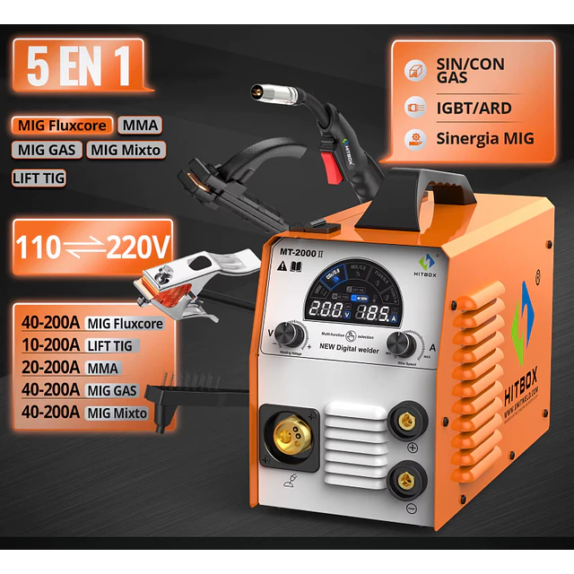 FACE1471 Soldar MIG 200A 5 em 1 mig mma lift com cabos e rolo fio