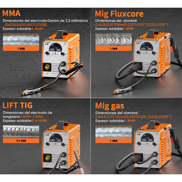 FACE1471 Soldar MIG 200A 5 em 1 mig mma lift com cabos e rolo fio