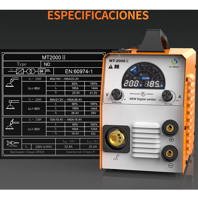 FACE1471 Soldar MIG 200A 5 em 1 mig mma lift com cabos e rolo fio