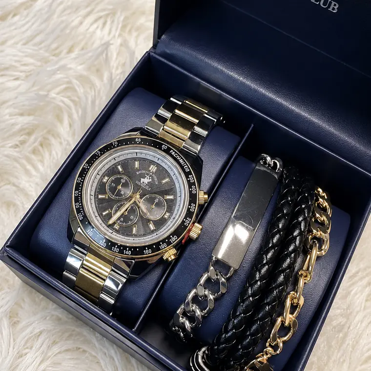 Reloj Polo Club Plateado/Dorado + pulseras  1
