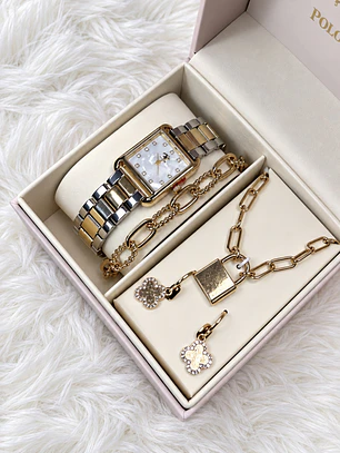 Reloj Polo Plateado/Dorado + Accesorios 