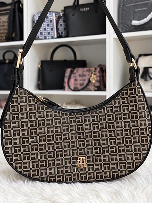 Cartera de hombro Tommy Hilfiger Negra/Beige