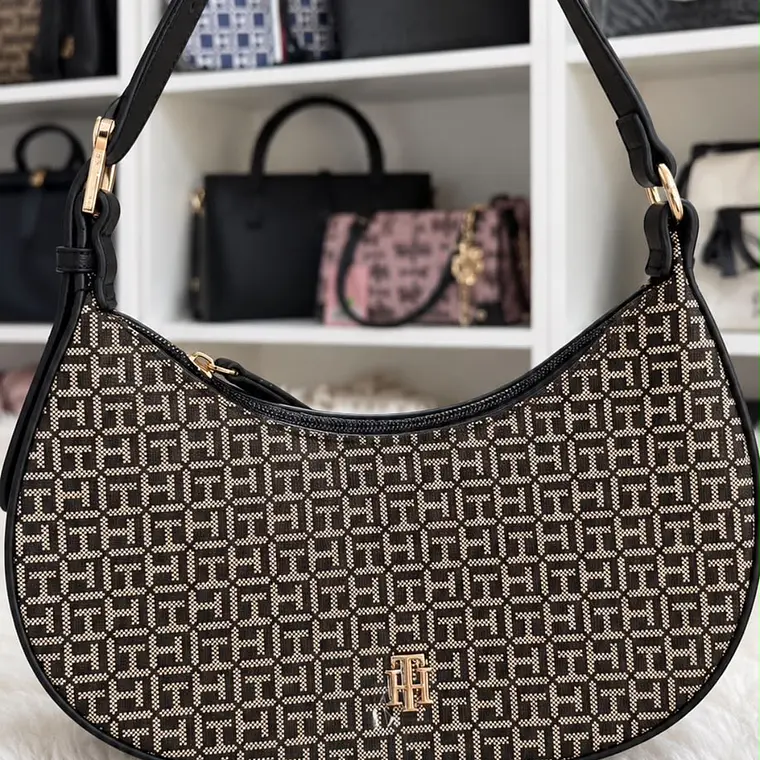 Cartera de hombro Tommy Hilfiger Negra/Beige 1