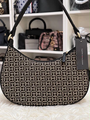 Cartera de hombro Tommy Hilfiger Negra/Beige