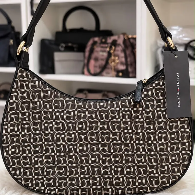 Cartera de hombro Tommy Hilfiger Negra/Beige 2