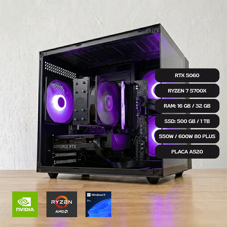 PC GAMER RTX 5060 / RYZEN 7 5700X / PLACA A520 1