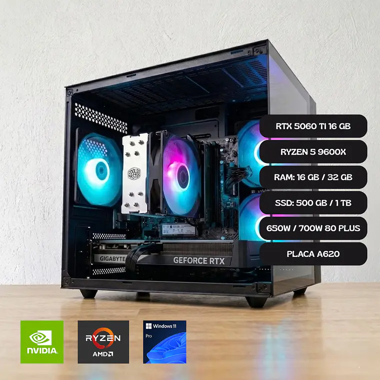 PC GAMER RTX 5060 TI 16 GB / RYZEN 5 9600X / PLACA A620 1