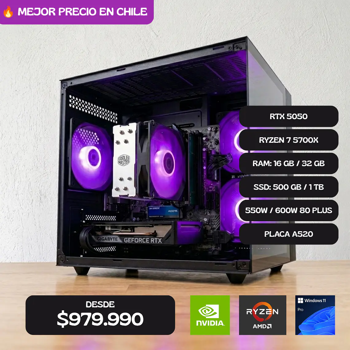 PC GAMER RTX 5050 / RYZEN 7 5700X / PLACA A520 1