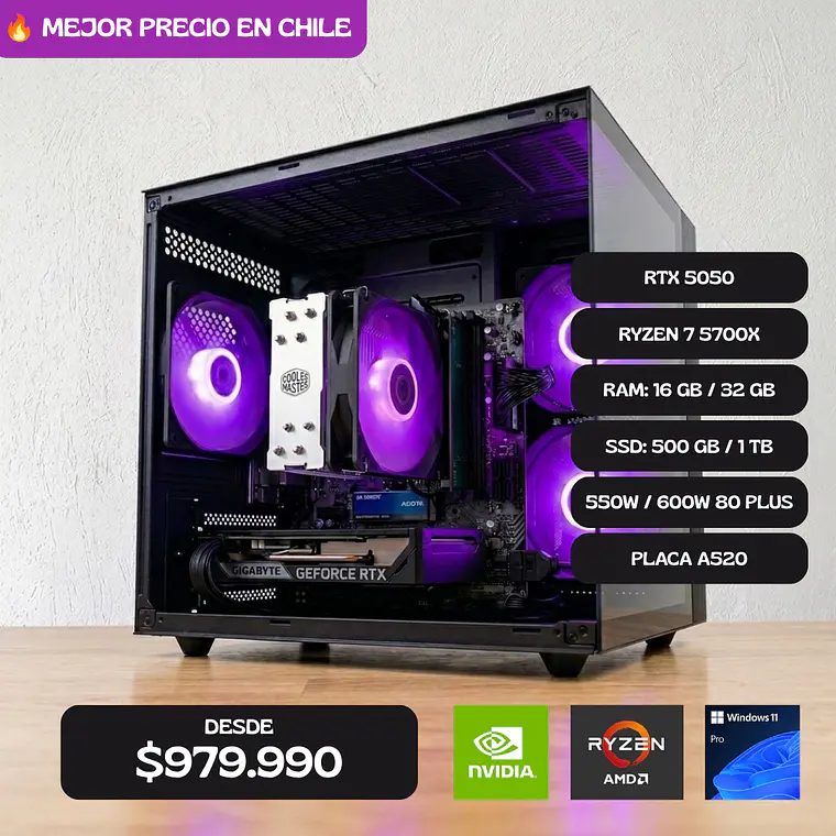 PC GAMER RTX 5050 / RYZEN 7 5700X / PLACA A520 1