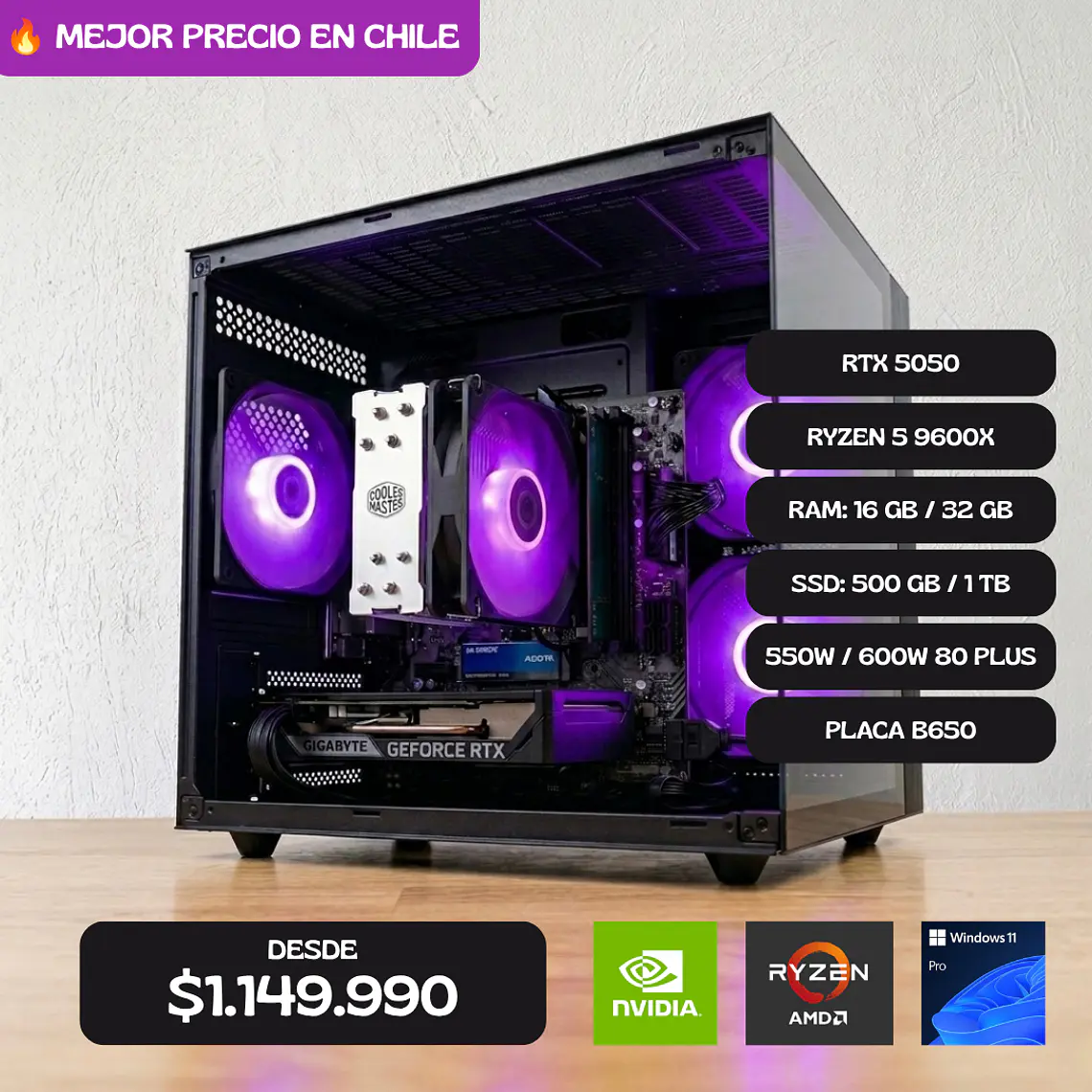 PC GAMER RTX 5050 / RYZEN 5 9600X / PLACA B650 1