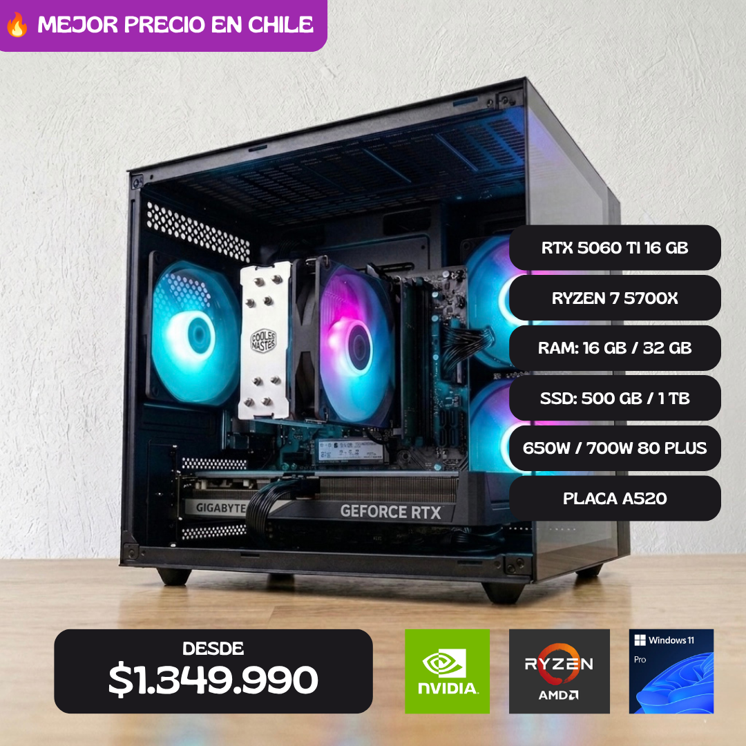 PC GAMER RTX 5060 TI 16 GB / RYZEN 7 5700X / PLACA A520