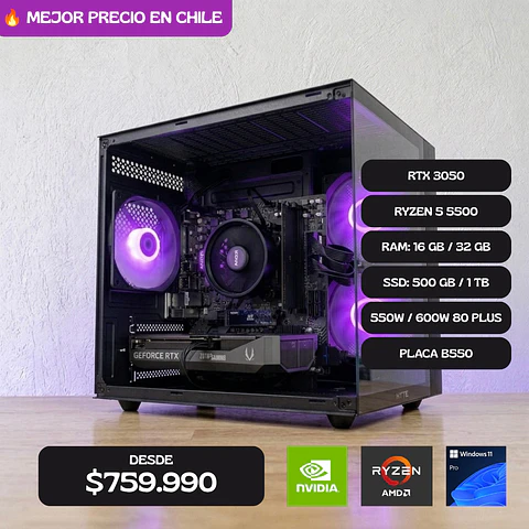 PC GAMER RTX 3050 / RYZEN 5 5500 / PLACA B550