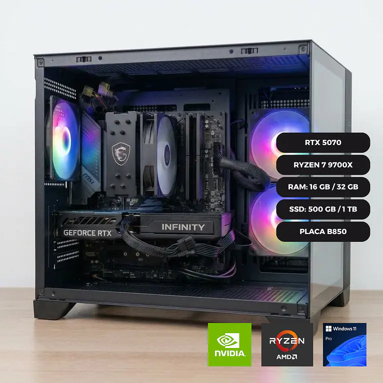 PC GAMER RTX 5070 12 GB / RYZEN 7 9700X / PLACA B850 1