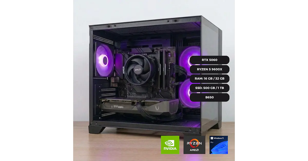 PC Gamer AMD Ryzen 5 9600X / RTX 5060 Asus Dual OC / 16GB DDR5 5600Mhz / SSD NVMe 500GB / Gabinete Antec VX100M ARGB