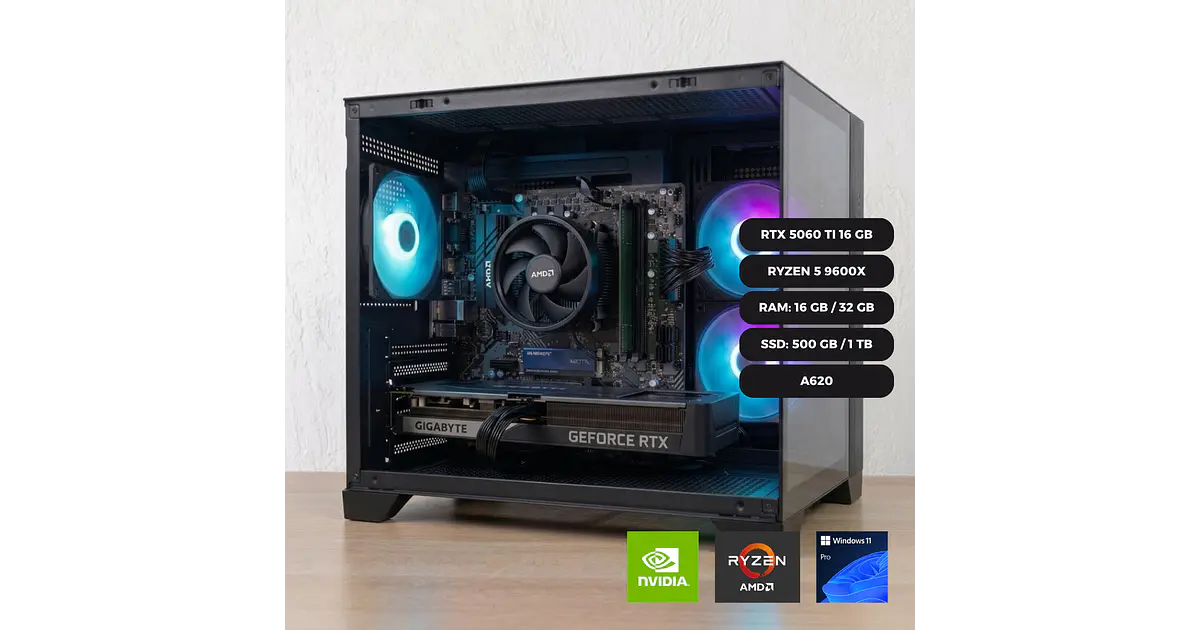 PC Gamer AMD Ryzen 5 9600X / RTX 5060 Ti 16GB Eagle OC / 16GB DDR5 5200Mhz / SSD NVMe 480GB / Gabinete Cougar Archon 2 Mesh RGB