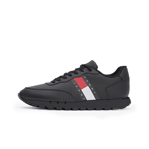 Zapatilla Tommy Leather Runner Cuero Hombre Mono Negro