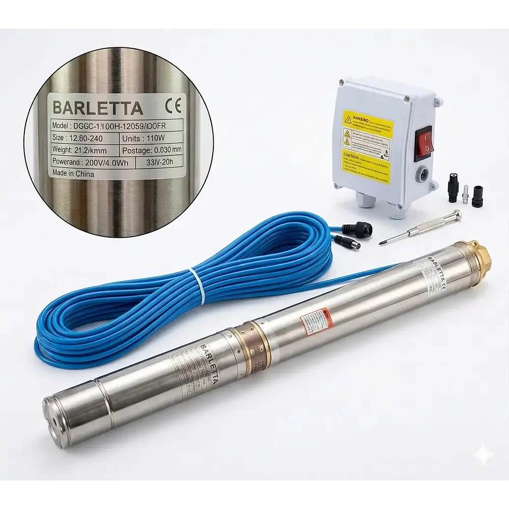 Bomba Sumergible 1 HP Barletta para Pozos Profundos | Incluye Cable 50 m y Tablero Eléctrico