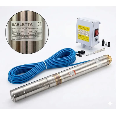 Bomba Sumergible 1 HP Barletta para Pozos Profundos | Incluye Cable 50 m y Tablero Eléctrico