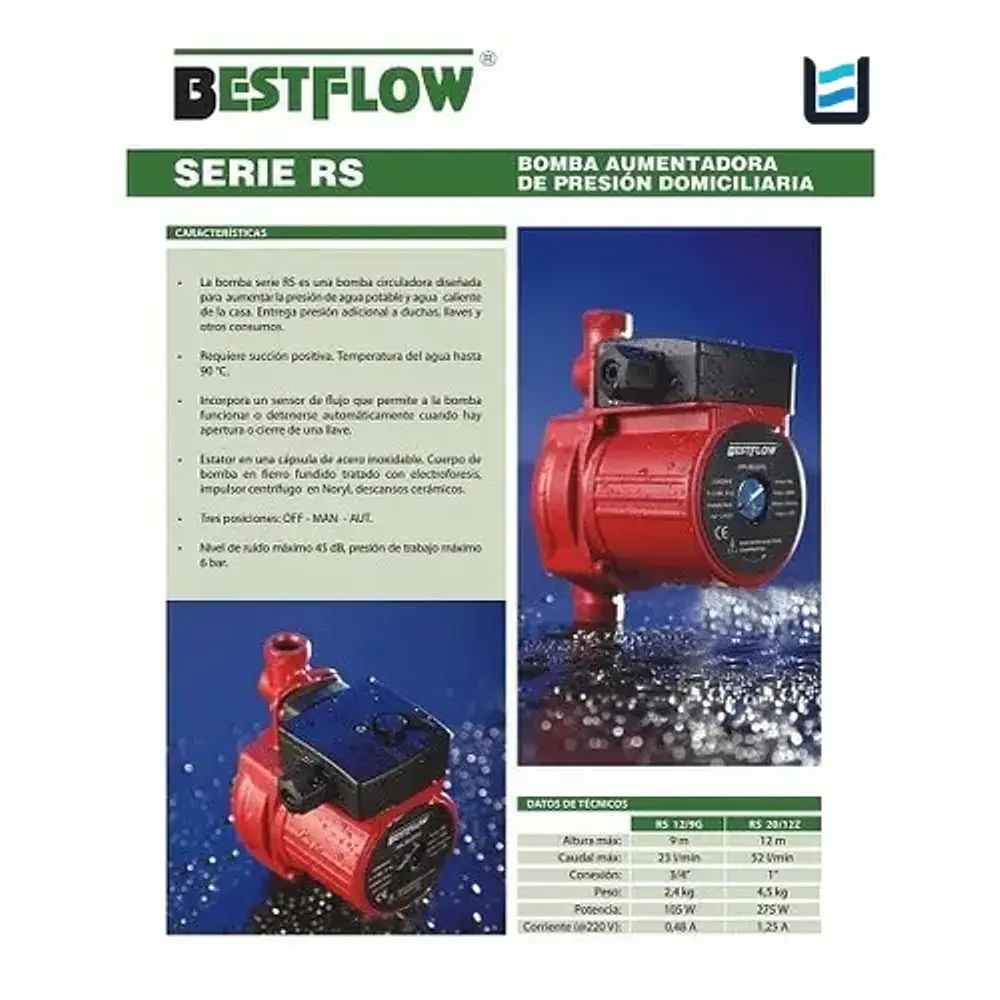 Bomba Aumenta Presión para Calefont – Bestflow modelo RS 12/9G