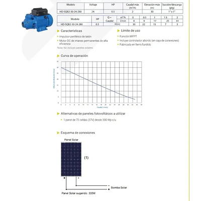 Bomba de agua Solar Periférica 1x1 / 0.5HP 24V Bestflow