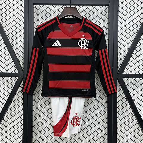 Kit Criança Flamengo Principal Manga Comprida 2025/26