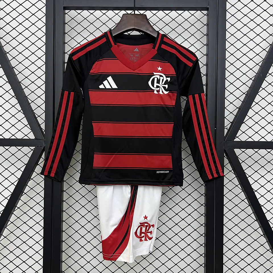 Kit Criança Flamengo Principal Manga Comprida 2025/26 1