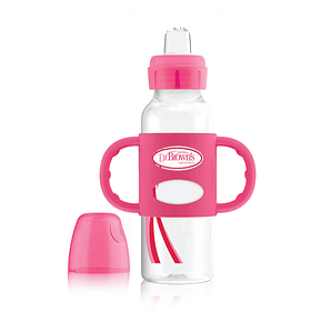 BIBERÓN DE TRANSICIÓN CON ASAS OPTIONS+ BOCA ESTRECHA ROSA 8 OZ