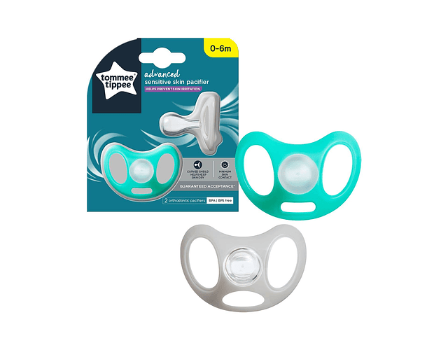 CHUPONES ADVANCED SENSITIVE X 2 UNID. TOMMEE TIPPEE 0-6 MESES (VERDE-GRIS) 