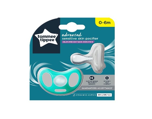 CHUPONES ADVANCED SENSITIVE X 2 UNID. TOMMEE TIPPEE 0-6 MESES (VERDE-GRIS) 
