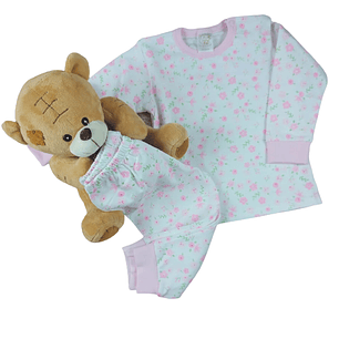 18-24M PIJAMA POLO MANGA LARGA Y PANTALON 100%ALGODÓN PIMA NIÑO (FLORES ROSA) 