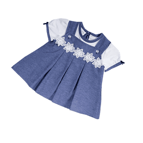 0-3 M VESTIDO OXFORD CON BODY DE ALGODÓN PIMA 2PZAS AZUL 