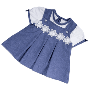 0-3 M VESTIDO OXFORD CON BODY DE ALGODÓN PIMA 2PZAS AZUL 