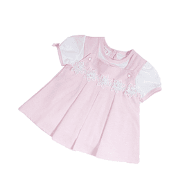 9-12 M VESTIDO OXFORD CON BODY DE ALGODÓN PIMA 2PZAS ROSADO 