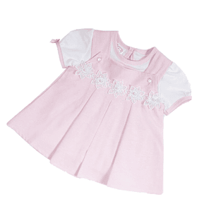 9-12 M VESTIDO OXFORD CON BODY DE ALGODÓN PIMA 2PZAS ROSADO 