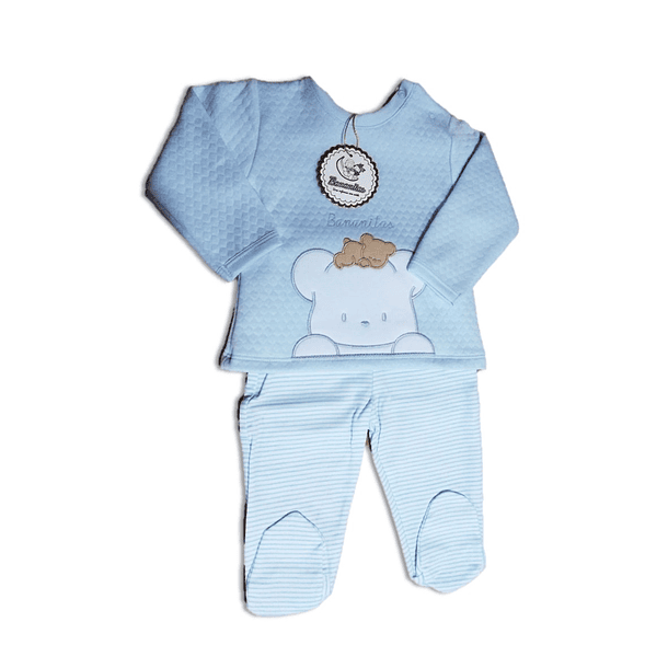 9-12 M CONJUNTO POLERA JACKARD CON PANTALÓN DE ALGODÓN PYMA BEAR CELESTE/CELESTE  1