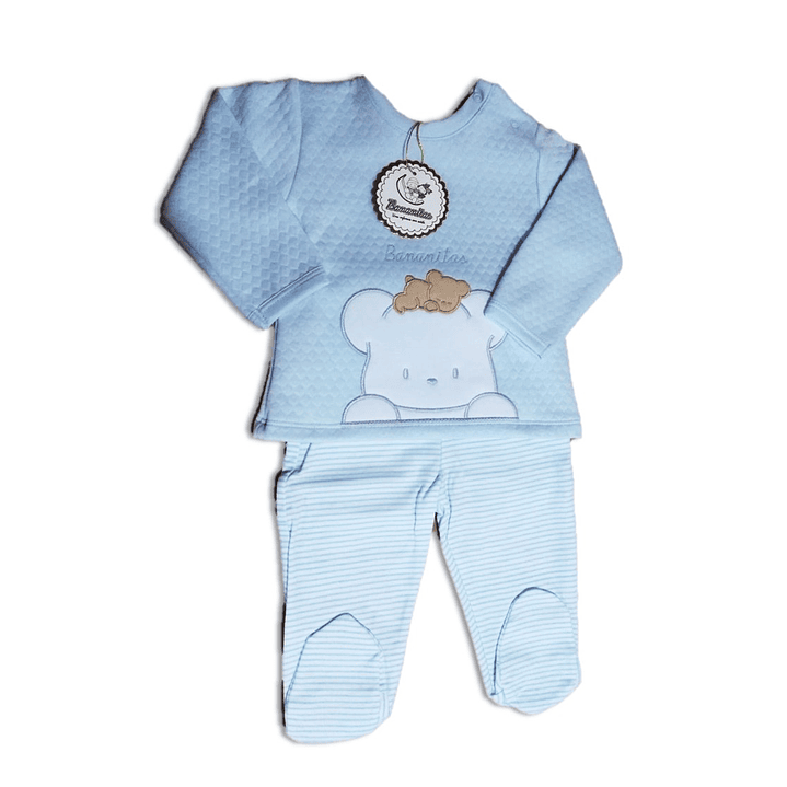 9-12 M CONJUNTO POLERA JACKARD CON PANTALÓN DE ALGODÓN PYMA BEAR CELESTE/CELESTE  1