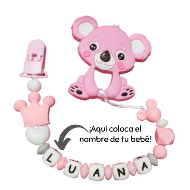 MORDEDOR + PORTACHUPÓN PERSONALIZADO KOALA ROSA 1