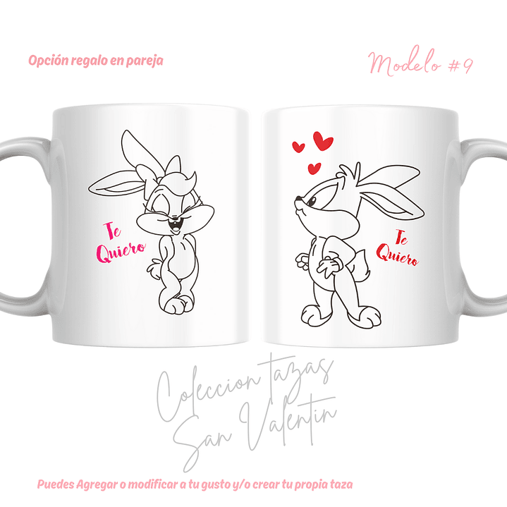 TAZAS SAN VALENTIN PAREJA PERSONALIZADAS FRASE Y/O NOMBRE 30