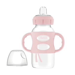 BIBERÓN DE TRANSICIÓN CON ASAS OPTIONS+ BOCA ANCHA ROSA CLARO