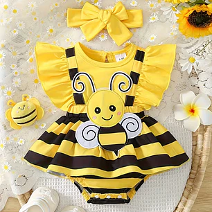 CONJUNTO NIÑA ABEJITA + LAZO + ZAPATITOS 12.1 CM 6-9 MESES