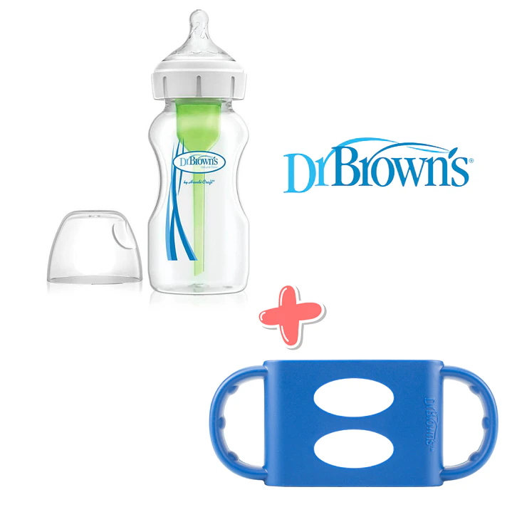 BIBERÓN OPTIONS+ BOCA ANCHA DR BROWNS VIDRIO 9 OZ + ASAS DE SILICONA DE CUELLO ANCHO 1