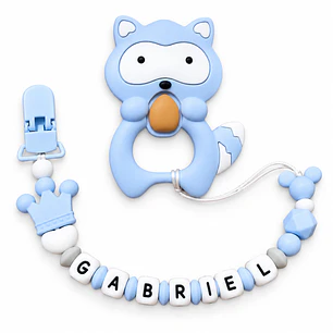 MORDEDOR + PORTACHUPÓN PERSONALIZADO ARDILLA AZUL