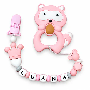 MORDEDOR + PORTACHUPÓN PERSONALIZADO ARDILLA ROSA