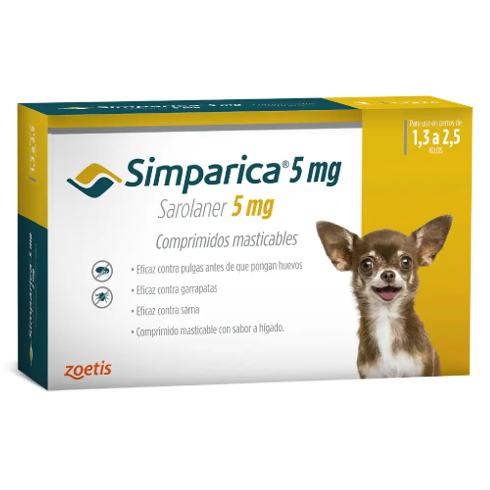 SIMPARICA 1 COMPRIMIDO 1.3 - 2.5 K. 5 MG 1