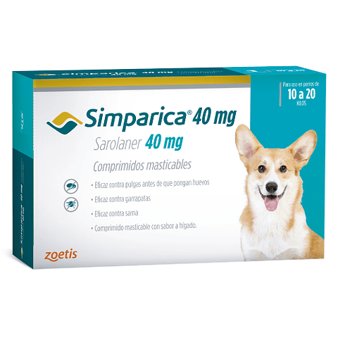 SIMPARICA 1 COMPRIMIDO 10 - 20 K. 40 MG