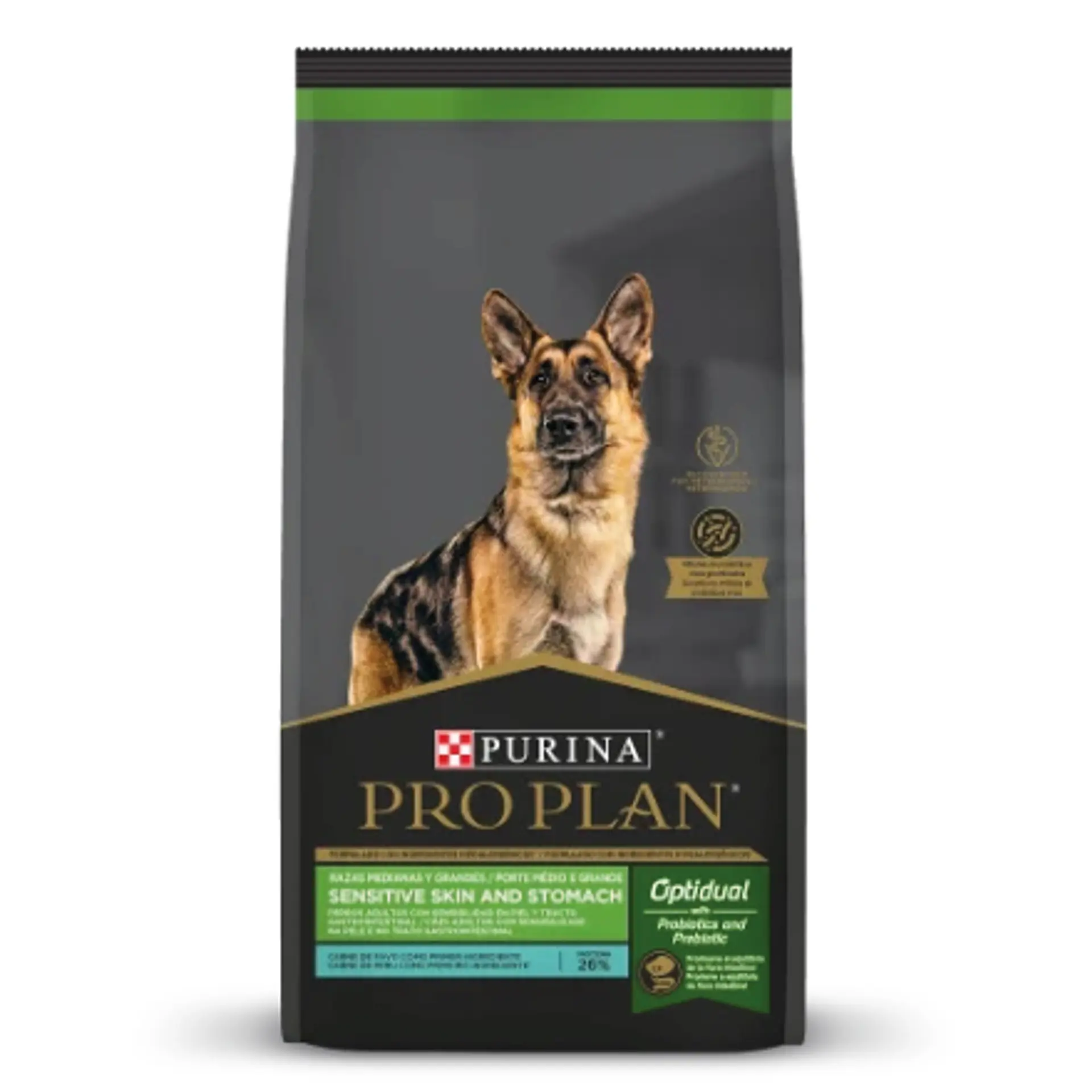 PRO PLAN SENSITIVE SKIN AND STOMACH RAZAS MEDIANAS Y GRANDES 3 K. 1