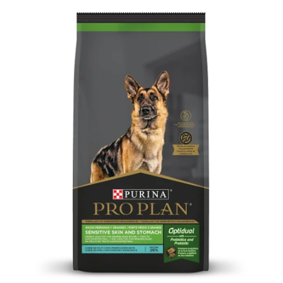 PRO PLAN SENSITIVE SKIN AND STOMACH RAZAS MEDIANAS Y GRANDES 3 K. 1