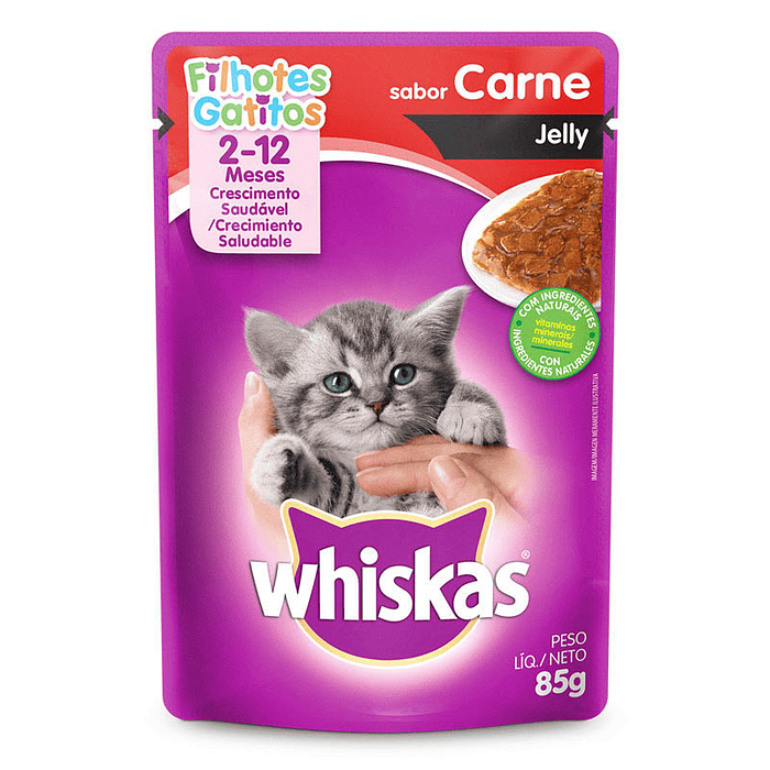 WHISKAS SACHET GATITOS CARNE JELLY 85 GRS. 12 UNDS.