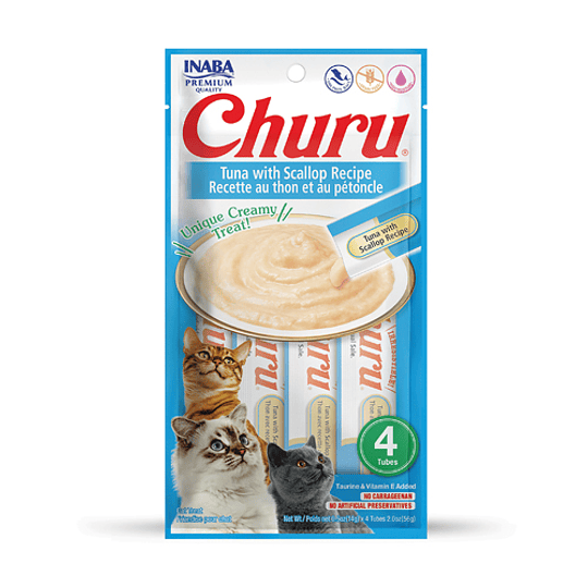 CHURU GATOS SABOR ATÚN CON OSTIONES 56 GRS.