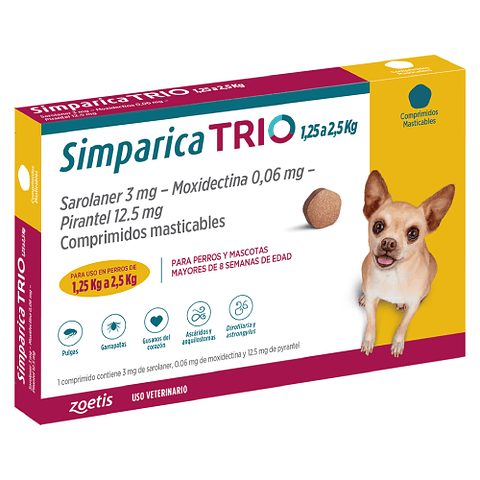 SIMPARICA TRIO 3 COMPRIMIDOS 1,25 A 2,5 K.